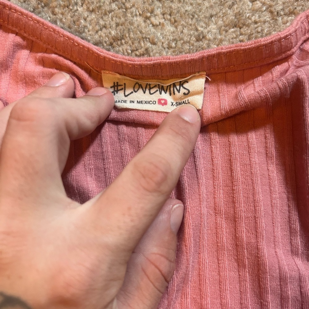 Pink Button-Down Ribbed Women's Top - Picture 2 of 2